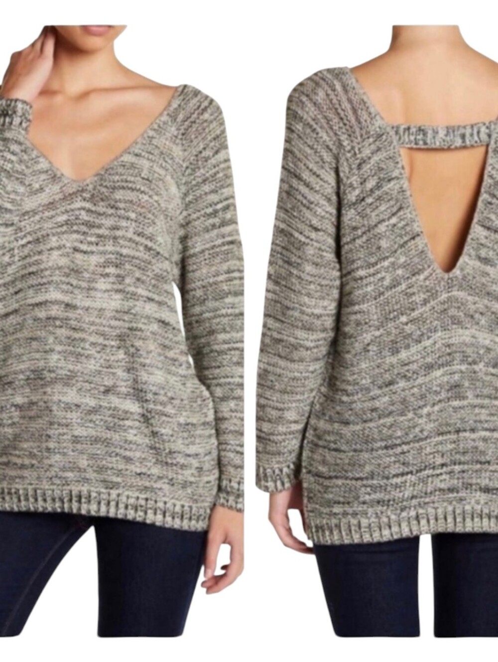 Susina V-Back Marled Knit Sweater 2X Plus NWT Open Back Strap Pullover